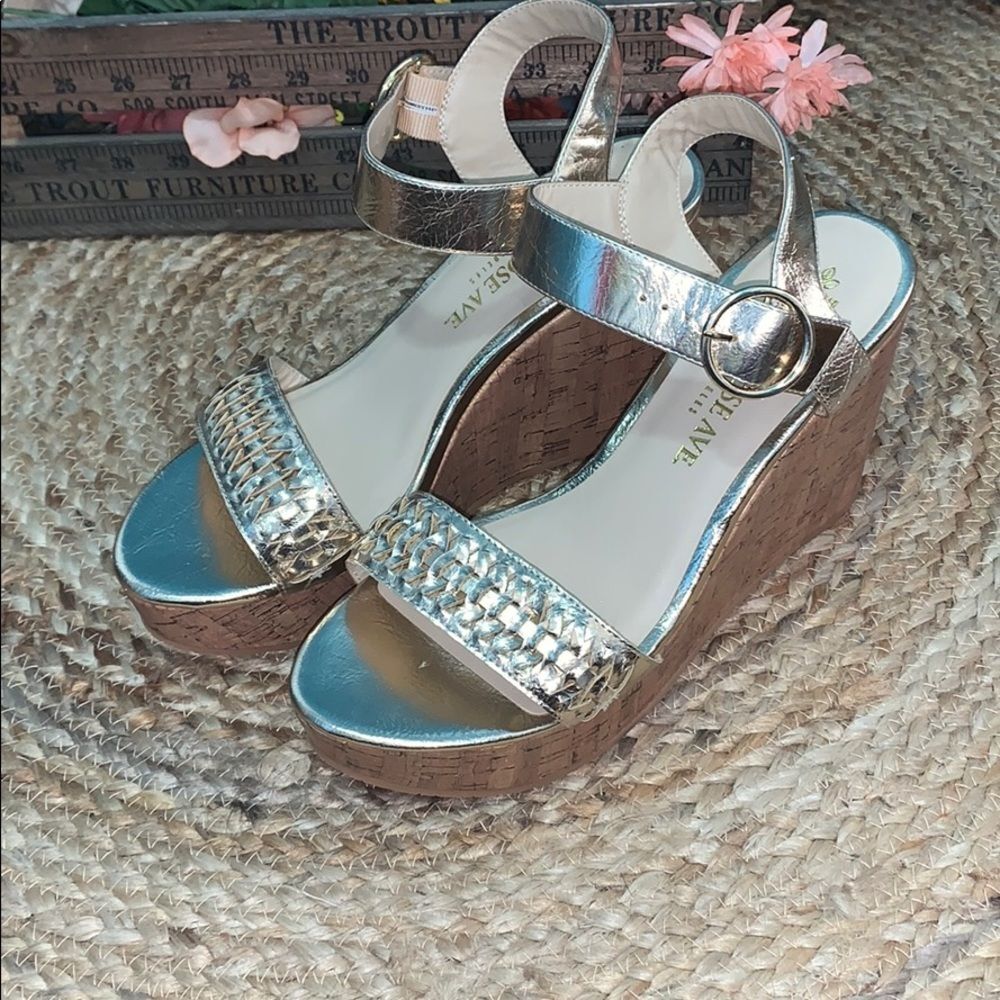 Melrose Ave Said And Done Metallic Cork Wedge Sandals Women’s Size 10 Silver